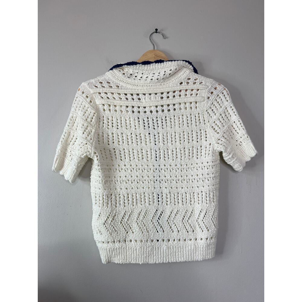 NEW Maeve Short-Sleeve Open-Stitch Polo Cardigan Sweater Top Cream Size: Small - Picture 7 of 8